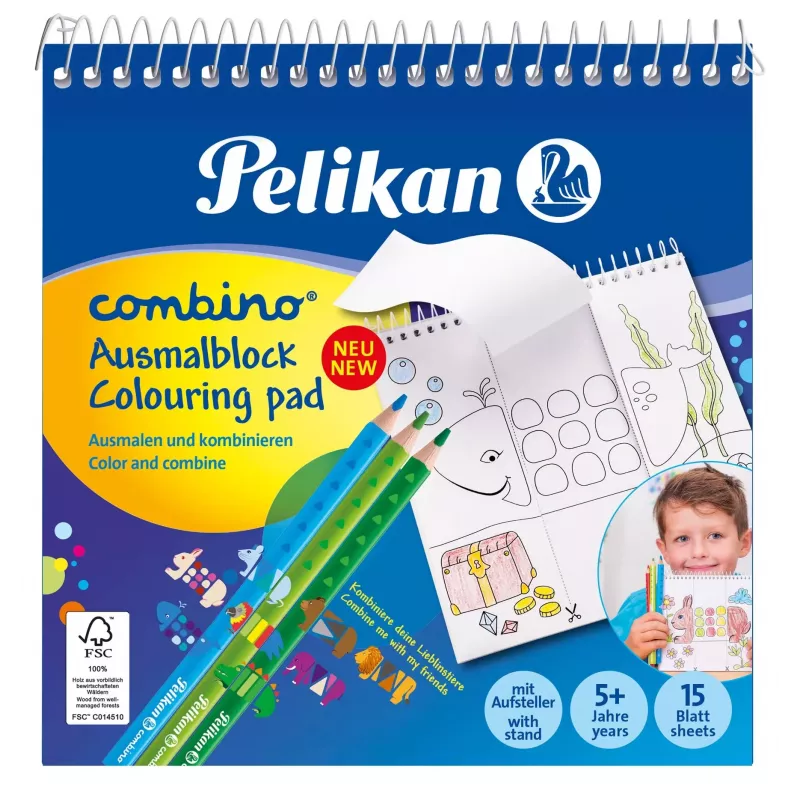 Pelikan 811231 Malbuch-Set, 15 Seiten, Jungen/Mädchen, Buntstifte enthalten, Bilderset zum Ausmalen