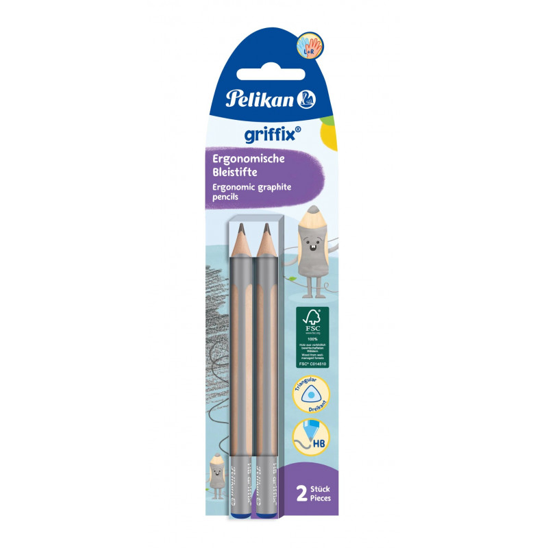Pelikan Griffix Graphitstift HB, dreieckig, beige/grau, 3,5 mm, 2 Stück