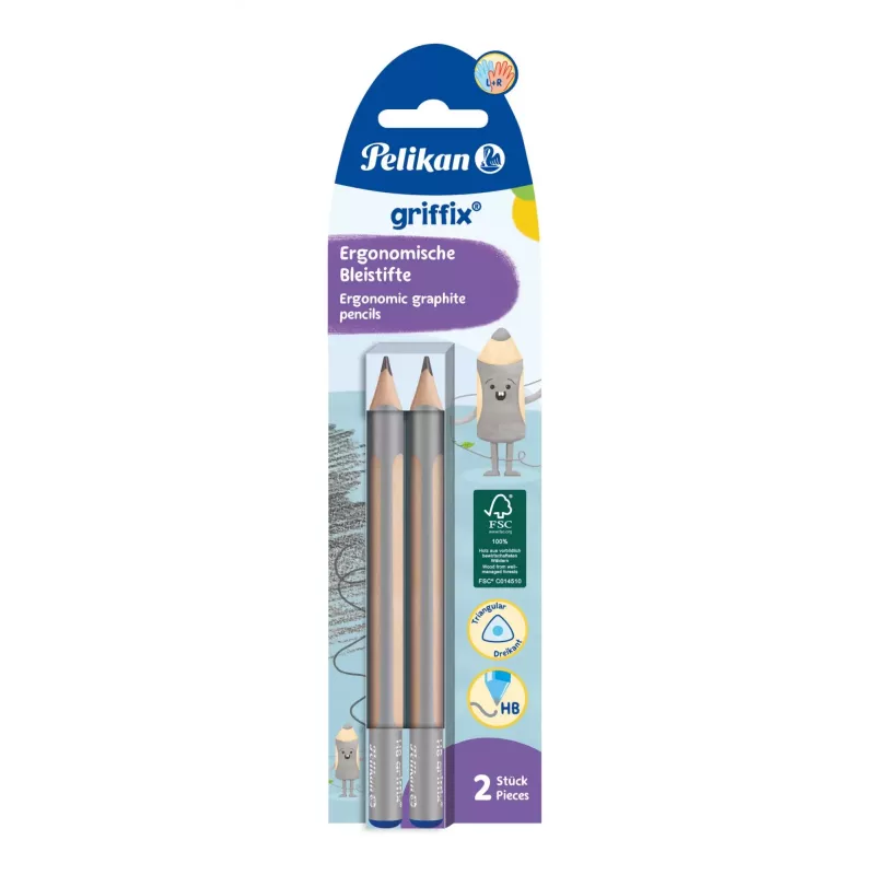 Pelikan Griffix Graphitstift HB, dreieckig, beige/grau, 3,5 mm, 2 Stück