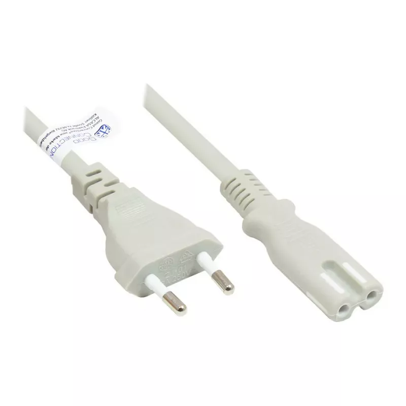 GoodConnections Euro-Netzkabel Eurostecker Typ C (gerade) auf C7/Euro 8 Buchse (gerade), Grau, 0,75 mm², 5 m, Good Connections® (P0370-GR050)