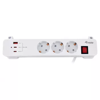 Equip Power Strip CEE 7/7 90° auf 3x Schuko / 2x USB-C + USB-A, Weiß, 1,5m