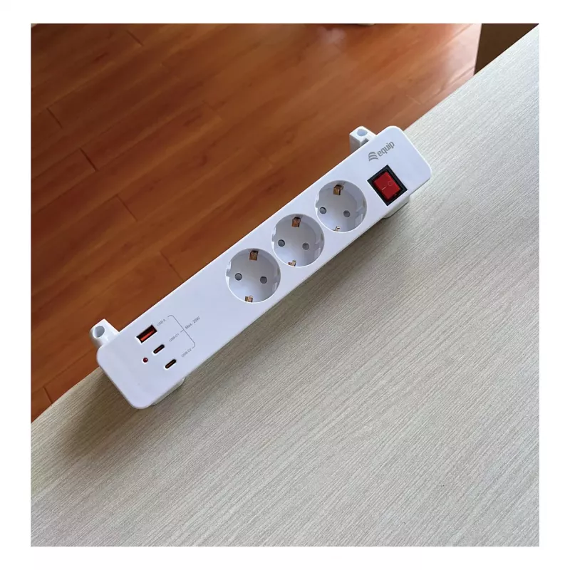 Equip Power Strip CEE 7/7 90° auf 3x Schuko / 2x USB-C + USB-A, Weiß, 1,5m