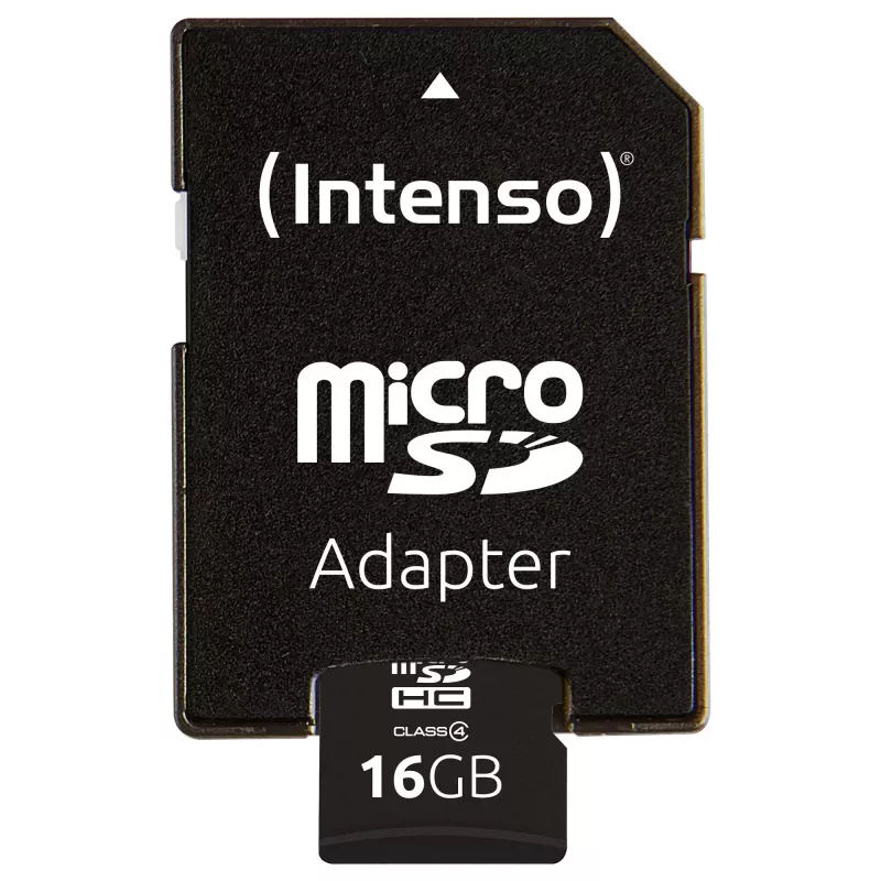 Intenso 16GB MicroSDHC Class 4 Speicherkarte mit SD-Adapter, bis zu 21 MB/s Lesegeschwindigkeit, Schwarz