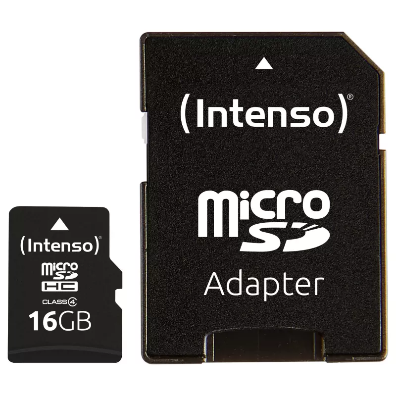 Intenso 16GB MicroSDHC Class 4 Speicherkarte mit SD-Adapter, bis zu 21 MB/s Lesegeschwindigkeit, Schwarz