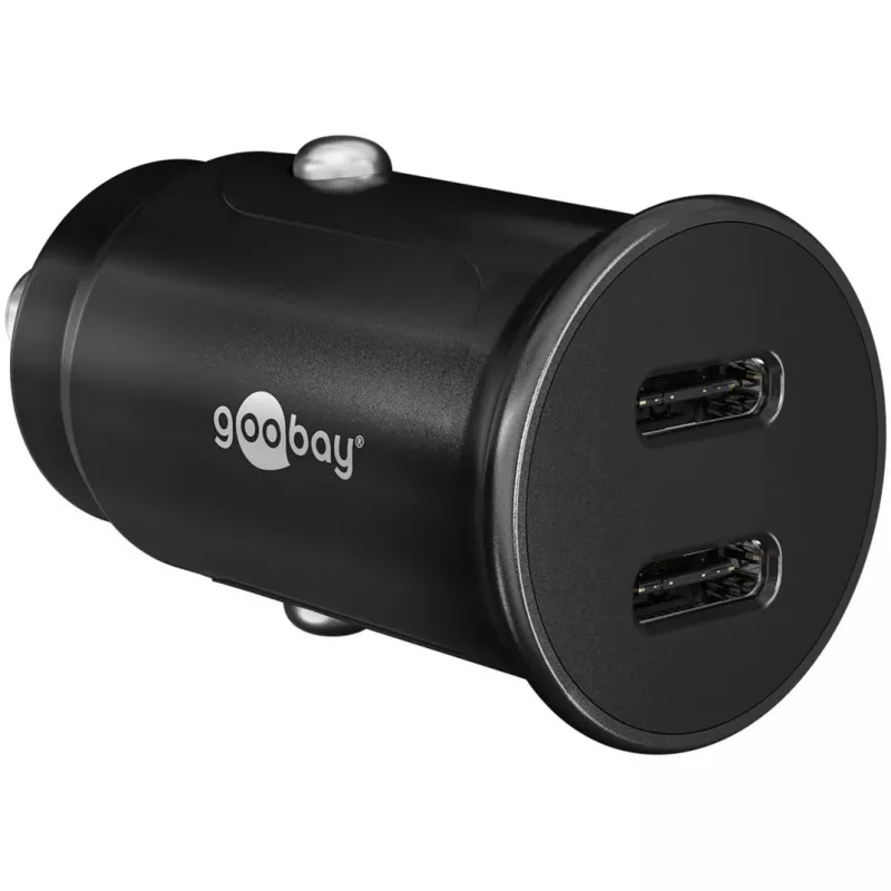 GOOBAY Dual-USB-C PD Auto Fast Charger (Power Delivery), Schwarz - 30W (12/24V) Geeignet für Geräte mit USB-C