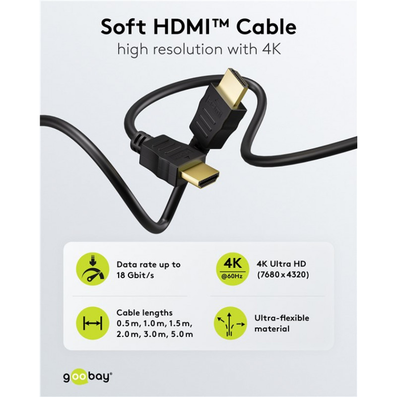 Goobay HDMI High-Speed Cable with Ethernet | Soft | 0,5 m