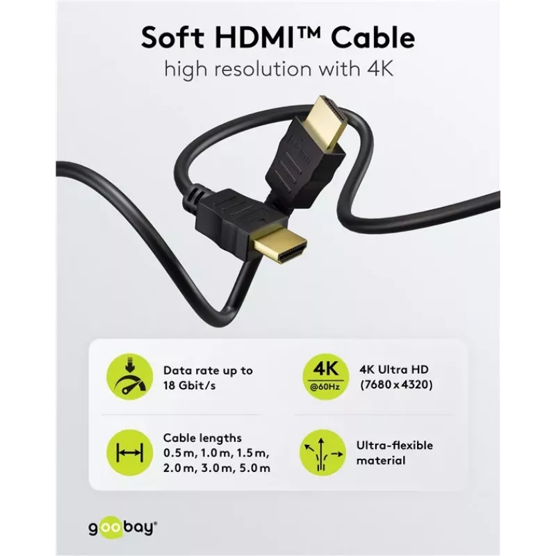 Goobay 80101 HDMI High-Speed Kabel mit Ethernet, 1 m, Schwarz