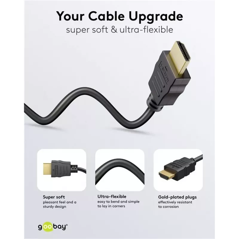 Goobay 80102 HDMI High-Speed Kabel mit Ethernet, Soft, 1,5 m, Schwarz