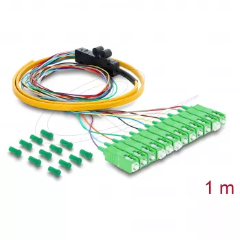 Delock Fiber Optic Pigtail Fanout Cable 12 x SC-APC Simplex Connector to 12 x Open Ends 1 m
