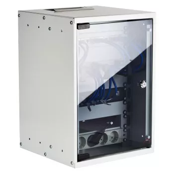EFB 10-Zoll Wandgehäuse 9U 300mm Tiefe Lichtgrau (RAL 7035) mit Sicherheitsglastür