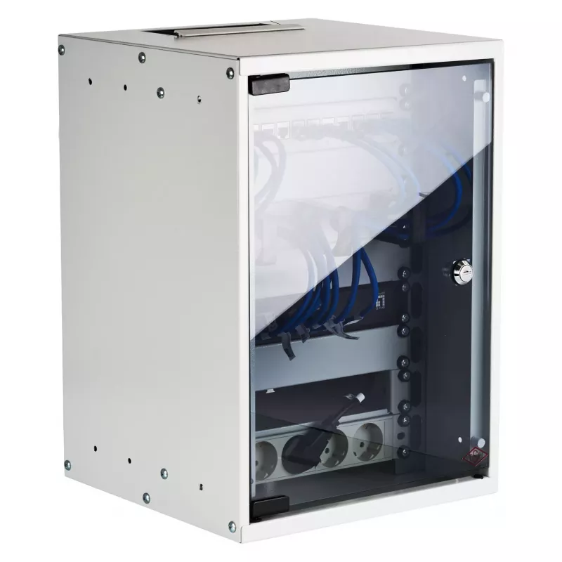 EFB 10-Zoll Wandgehäuse 9U 300mm Tiefe Lichtgrau (RAL 7035) mit Sicherheitsglastür