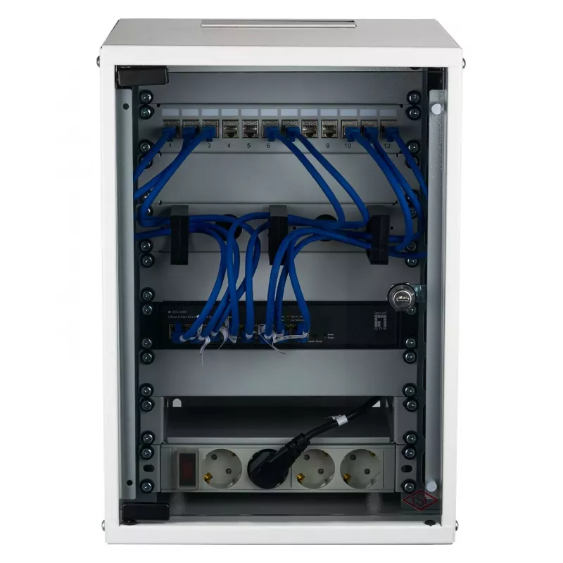 EFB 10-Zoll Wandgehäuse 9U 300mm Tiefe Lichtgrau (RAL 7035) mit Sicherheitsglastür