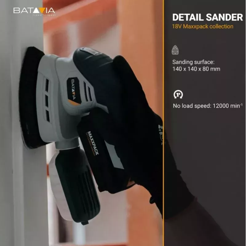 Batavia 18V Akku-Detail-Schleifer (nur Gerät) - Maxxpack 18V Plattform, Delta-Schleifplatte, Klettverschluss, Staubabsaugung, Softgriff