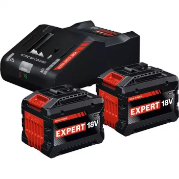 BOSCH EXPERT Starter Set 18V, 2x EXBA 18V-150 + Ladegerät EXAL18V-160 (Schwarz, 2x Li-Ion Akku 15Ah, AMPShare Alliance)
