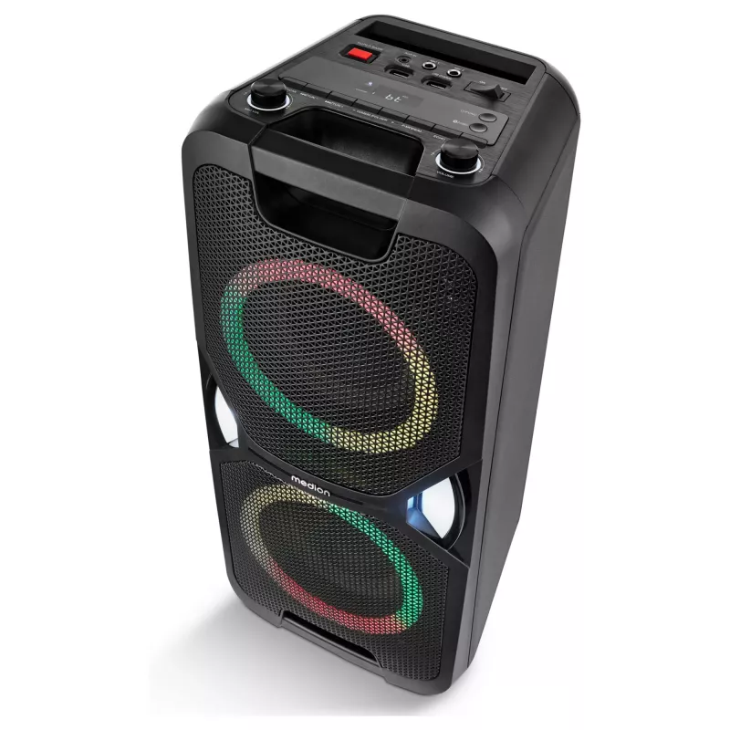 MEDION PE-1 Pure Party Speaker Schwarz - Bluetooth 5.0, 40W RMS, 2x 6,5 inch Lautsprecher, Karaoke, TWS, LED-Lichter, Powerbank