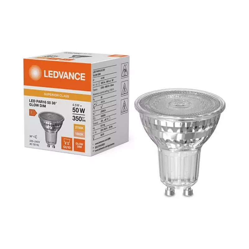 OSRAM PAR16 50 4.5W 827 GU10 LED-Reflektorlampe, 350 lm, 1800-2700 K, Dim-to-Warm, dimmbar