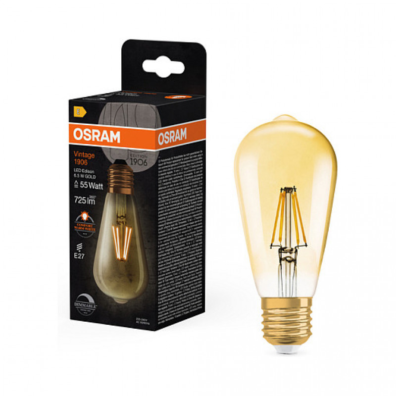 OSRAM LED Lampe 6,5W 725lm 2400K E27 dimmbar Filament Gold