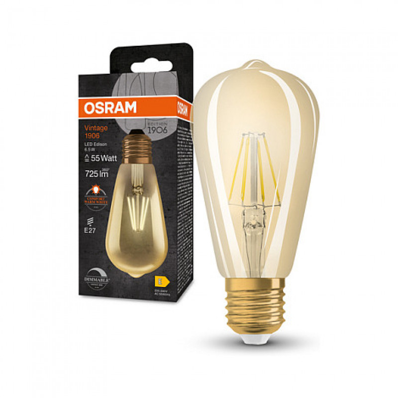 OSRAM LED Lampe 6,5W 725lm 2400K E27 dimmbar Filament Gold