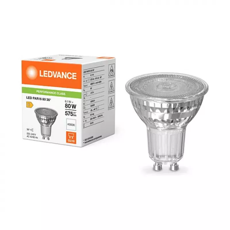 Osram LED PAR16 80 36 P 6.1W 840 GU10 LED-Reflektorlampe, Kaltweiß, 460 lm, 36° Abstrahlwinkel, nicht dimmbar