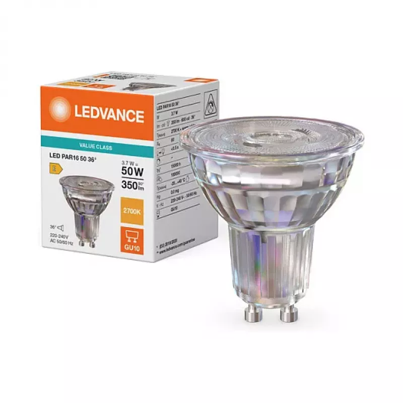 OSRAM LED PAR16 50 36° P 3.7W 827 GU10 LED-Reflektorlampe, Warmweiß, 350 lm, nicht dimmbar