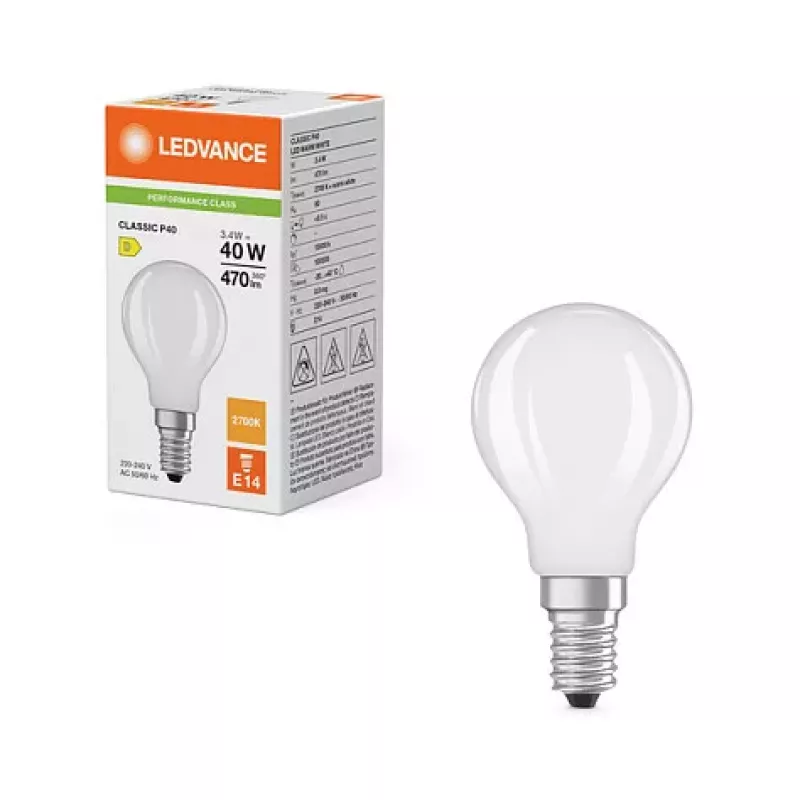 OSRAM LED Classic P 40 Filament 3.4W 827 Frosted E14 LED Lampe, Mini Globe