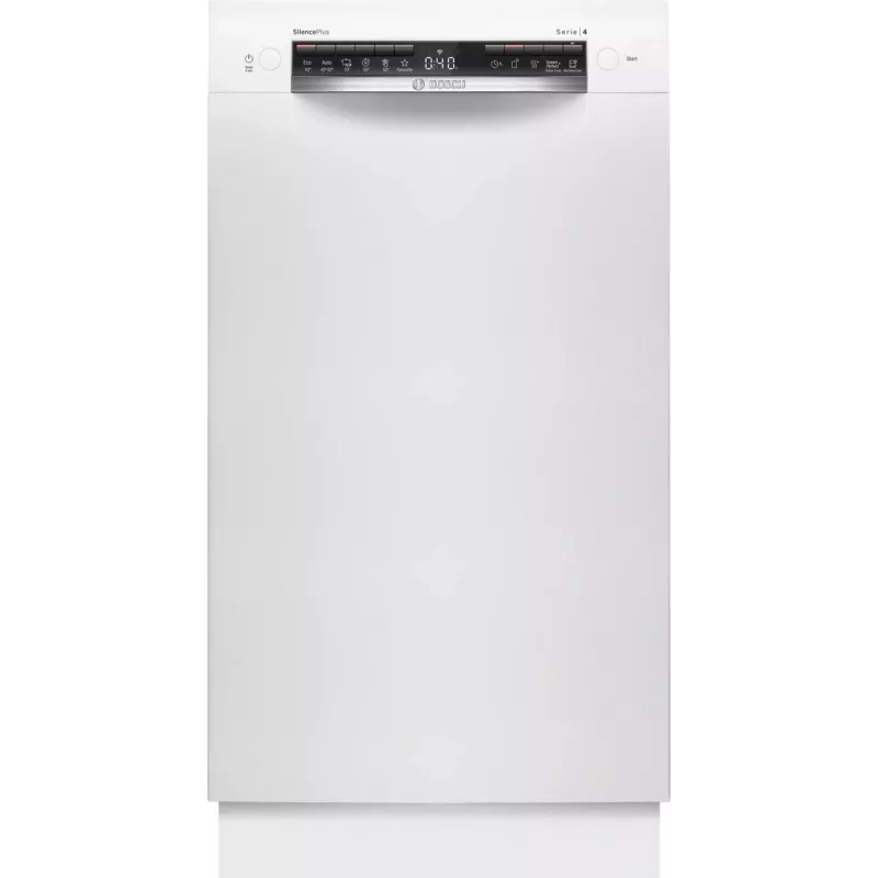 Bosch SPU4HMW01S Freistehende schmale Geschirrspüler, Weiß, 9 Maßgedecke, Energieeffizienzklasse C, 45 dB, EcoSilence Drive, Home Connect