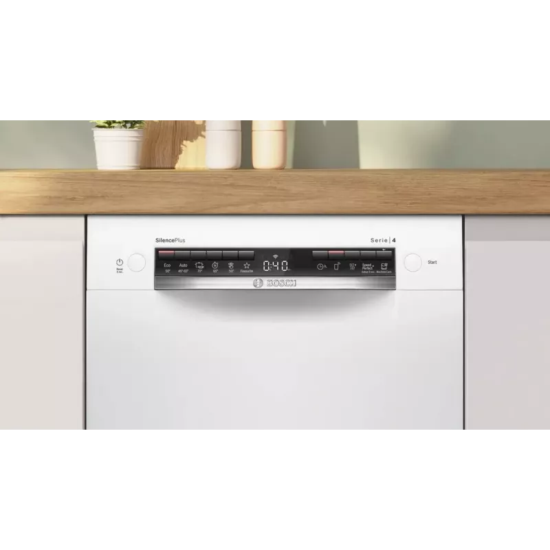 Bosch SPU4HMW01S Freistehende schmale Geschirrspüler, Weiß, 9 Maßgedecke, Energieeffizienzklasse C, 45 dB, EcoSilence Drive, Home Connect