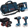 BOSCH Power Tools 18V Professional Combo Kit: Rotary Hammer GBH 18V-22 + Drill Driver GSR 18V-65 + Impact Wrench GDX 18V-285 (Blau/Schwarz, 3x 5,0 Ah Li-Ion Akkus, Werkzeugtasche)