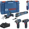 Bosch Power Tools 12V 5-teiliges Werkzeugset GOP + GSR + GDR + GSA + GLI (Blau, 3x Li-Ion 2,0 Ah Akku)