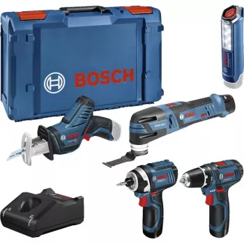 Bosch Power Tools 12V 5-teiliges Werkzeugset GOP + GSR + GDR + GSA + GLI (Blau, 3x Li-Ion 2,0 Ah Akku)
