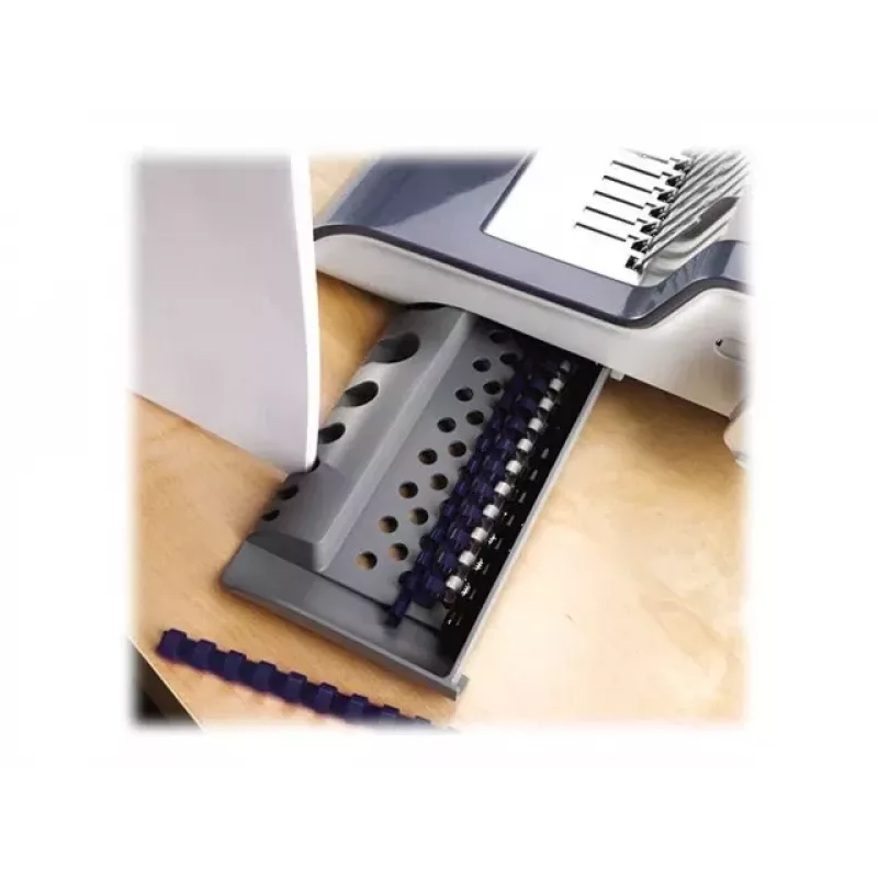 Fellowes Quasar-E 500 Elektrische Comb-Bindemaschine, 20-Blatt-Stanzung, 500-Blatt-Bindekapazität, A4, 21 rechteckige Löcher, verstellbarer Rand, Metall-/Kunststoffgehäuse, großer Abfallbehälter