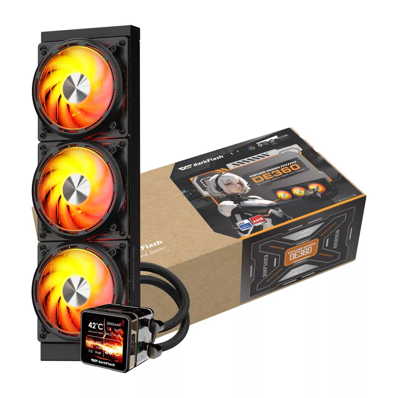 DARKFLASH DE360 Black All-in-One Flüssigkeits-CPU-Kühler, 360mm Radiator, 3x 120mm PWM Lüfter, Weiße LED-Pumpe