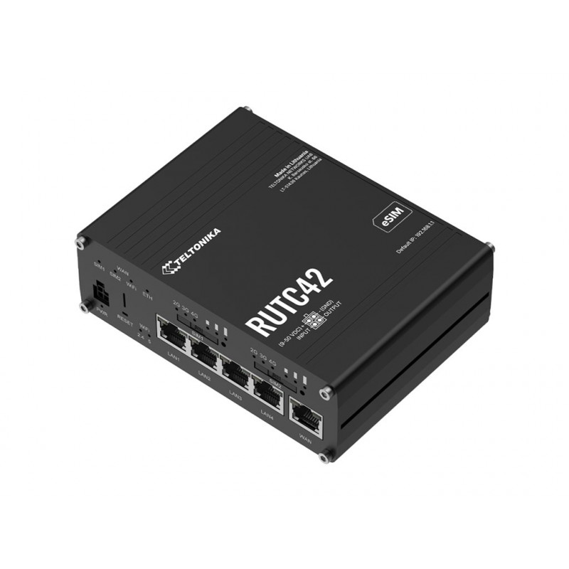 Teltonika RUTC42 5G NR Wireless Router mit 4-Port Gigabit Switch, Dual-Band Wi-Fi 5, Dual SIM, GNSS, Aluminiumgehäuse