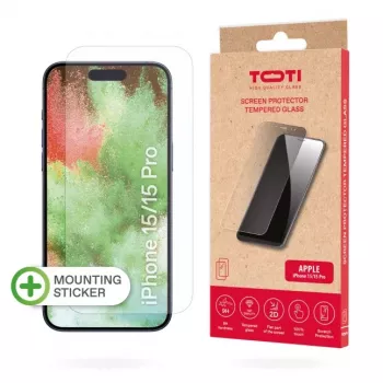 TOTI Tempered Glass 2D Screen Protector Full Cover für iPhone 15/15 Pro Transparent