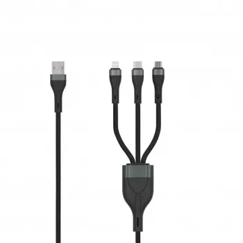 SEEK TOTI USB-A auf Micro-USB / USB-C / Lightning 1,5m geflochtenes Kabel 2A (Non-MFI) Schwarz