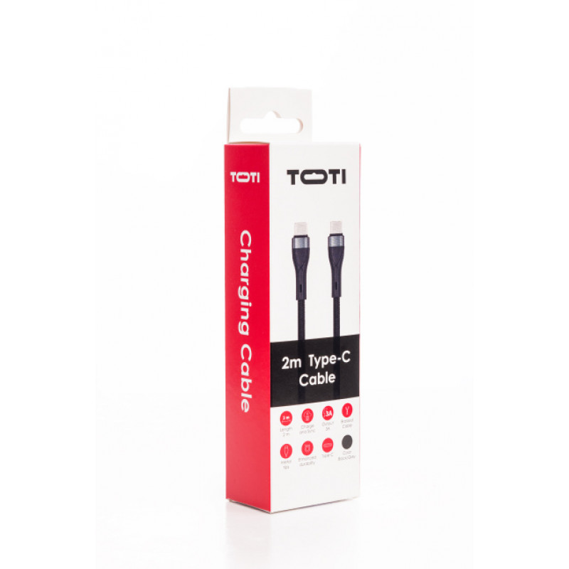 SEEK TOTI USB-C auf USB-C 2m geflochtenes Kabel 3A Schwarz