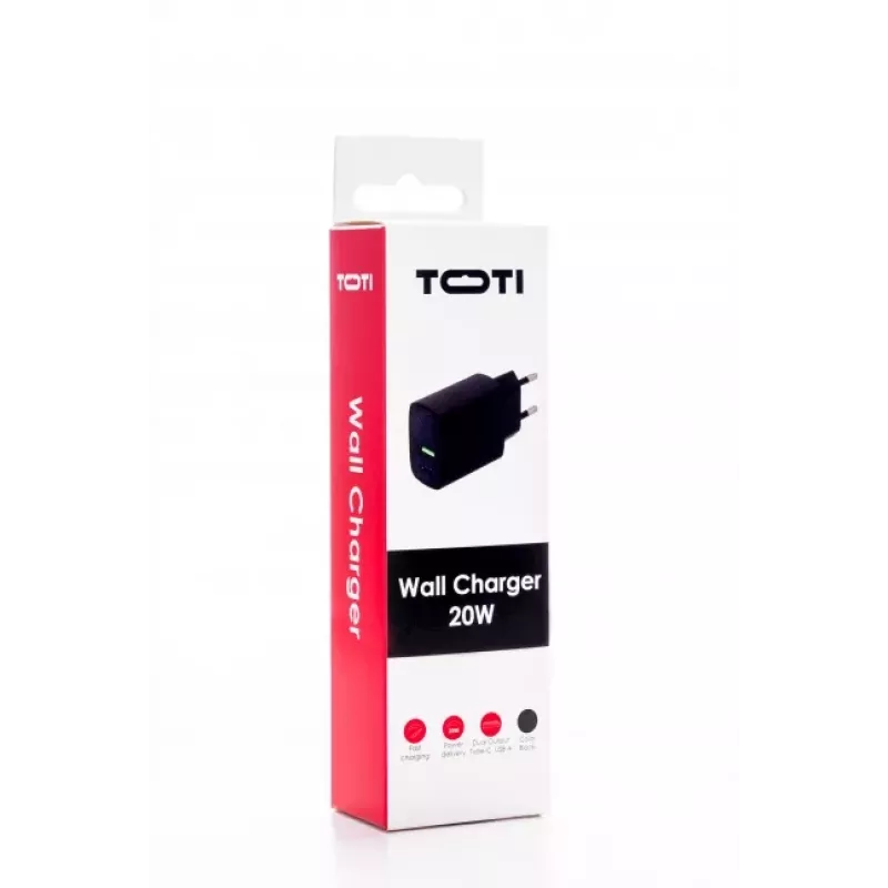 SEEK TOTI 20W Type-C + USB A Wand-Schnellladegerät, Schwarz