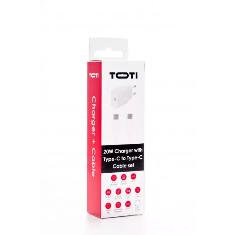 SEEK TOTI 20W Type-C PD Wandladegerät mit Type-C auf Type-C, 1 m PVC-Datenkabel 3A, Weiß