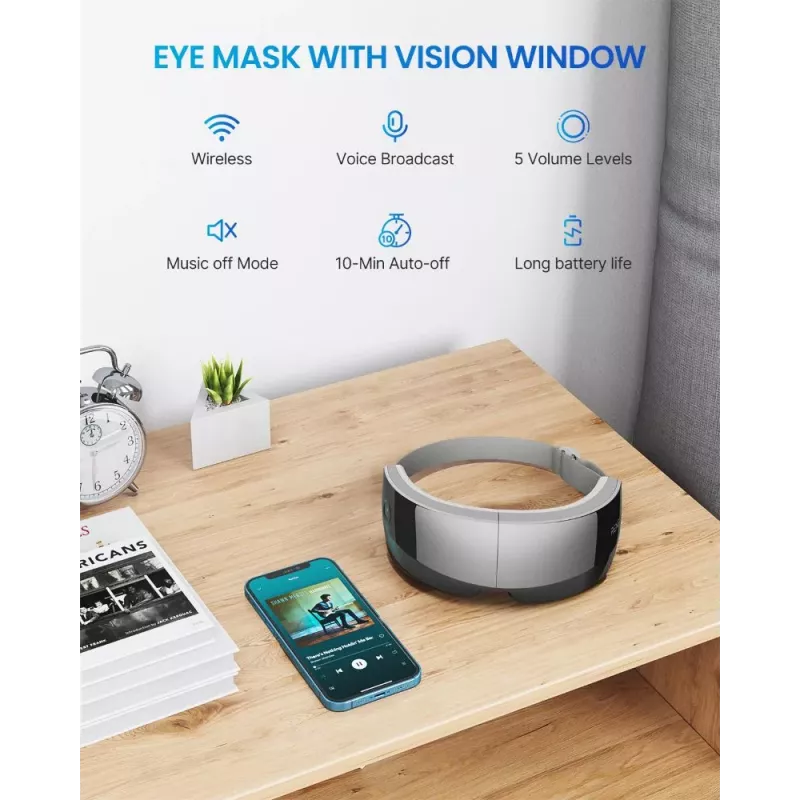 RENPHO Eyeris View Augenmassagegerät mit Wärme, Luftkompression, Vibration, Bluetooth, USB-C, klappbar, Grau