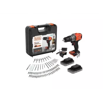 BLACK & DECKER 18V Akku-Schlagbohrschrauber mit 2 x 2,0 Ah Akkus, Ladegerät & 80 Zubehörteilen