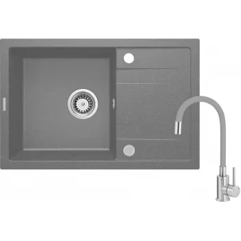 DEANTE Granit-Verbundstoff 1-Becken Küchenspüle mit Armatur und Abtropffläche, Schwarz, 780x435 mm