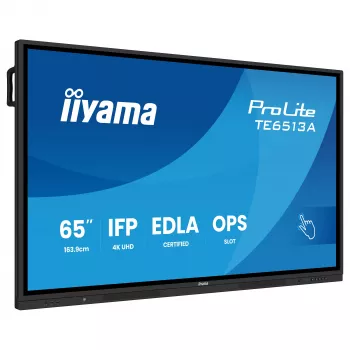 IIYAMA ProLite TE6513A-B3AG 65-Zoll 4K UHD IPS LED Interaktives Touch-Display mit IR-Touch, 20-Punkt-Touch, Android, 400 cd/m², 8 ms, HDMI, DisplayPort, USB-C, VGA, LAN, Wi-Fi, Bluetooth, VESA 600x400, Schwarz