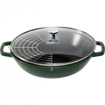 STAUB Wok 30 cm mit Deckel Gusseisen Basilikumgrün
