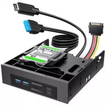 GRAUGEAR USB Hub + Card Reader Front Panel mit 2,5 inch SSD-Rahmen, Schwarz