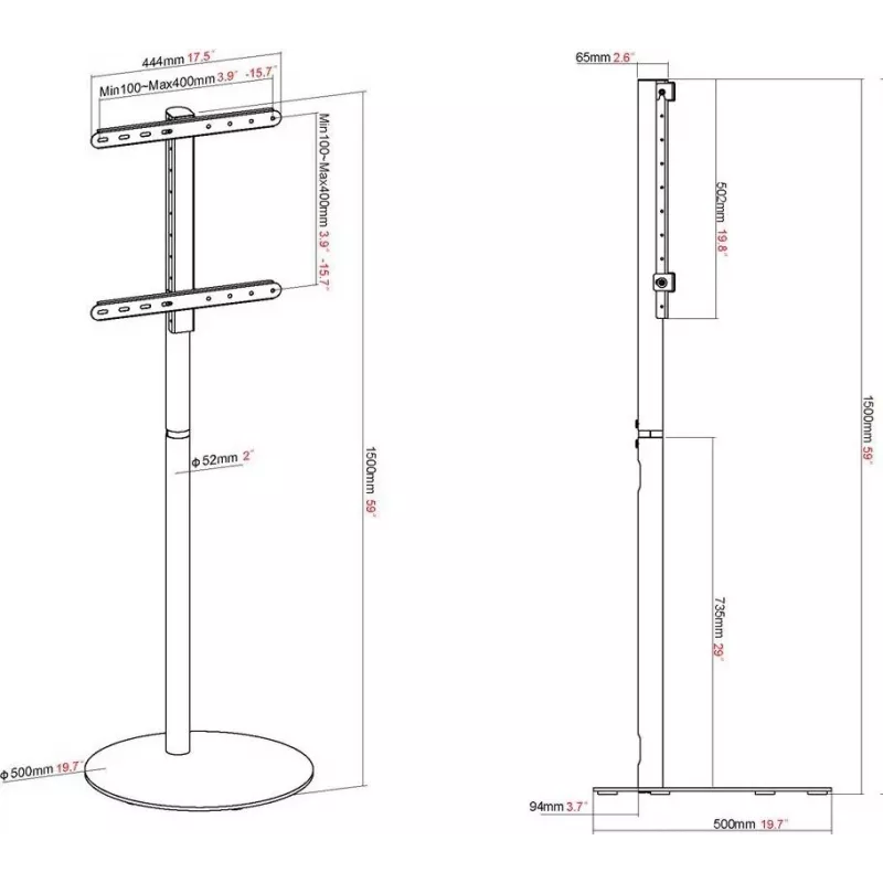 VISION MAGIC Digital Signage Bodenständer für 30-65 Zoll Displays, 1500 mm Säule, höhenverstellbar, 400x400 VESA, Hoch-/Querformat, Kabelmanagement, ideal für Unternehmenseingänge