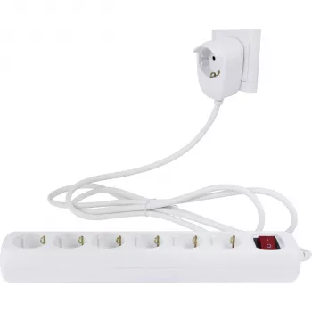 REV Powersplit 6+1 Steckdosenleiste mit Schalter, 2m Kabel, Weiß