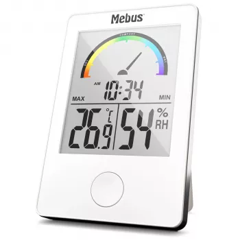 MEBUS 11130 Thermo-Hygrometer Weiß - Digitales Temperatur- und Feuchtigkeitsmessgerät mit LCD-Anzeige