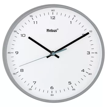 MEBUS 16289 Quarz-Wanduhr - Schwarzer Rahmen, Weißes Zifferblatt, Analog, Batteriebetrieben