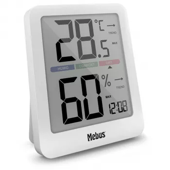 Mebus 40928 Thermo-Hygrometer Weiß Innen Außen Temperatur Luftfeuchtigkeit Monitor mit LCD Display