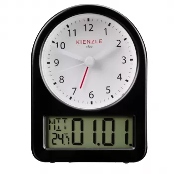 KIENZLE Retro Wecker (14985) - Schwarzes Metallgehäuse, weißes Zifferblatt, leuchtende Zeiger